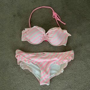 Pink and white striped bikini